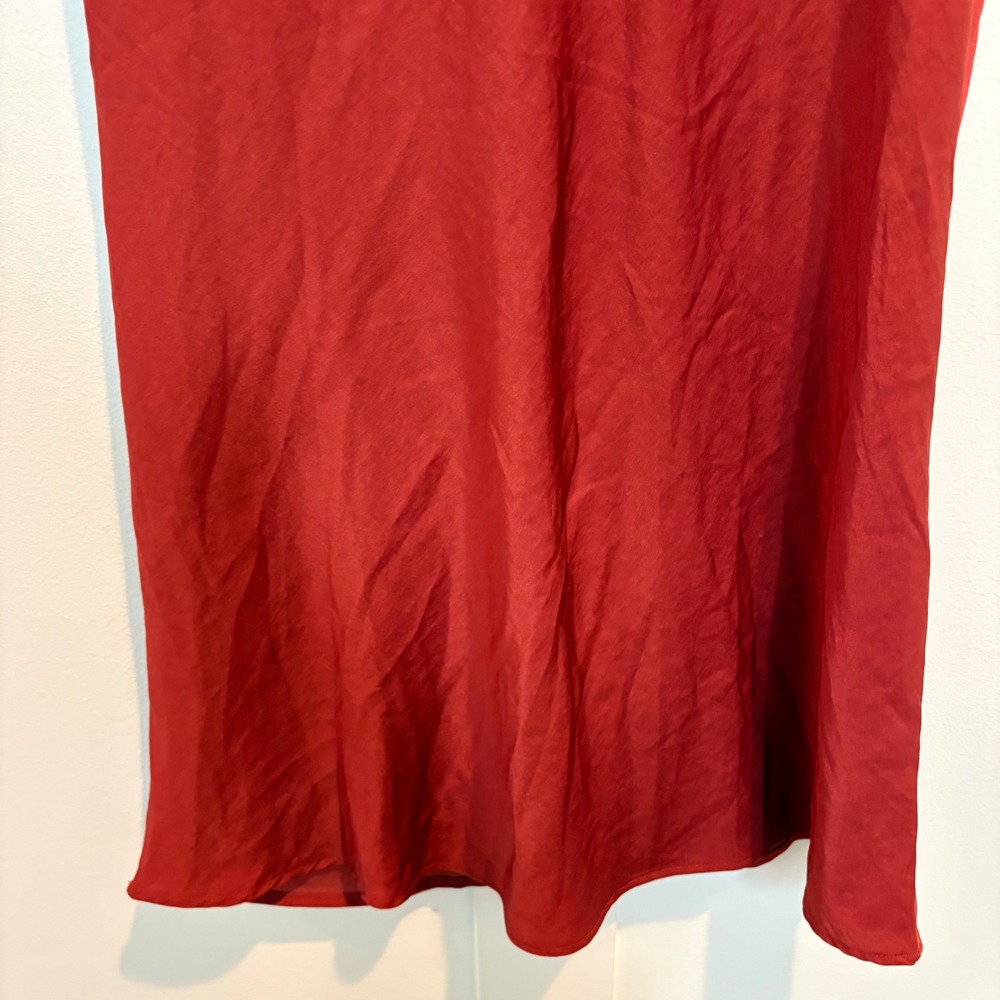 AEROPOSTALE Rust Red Satin Bias Cut Midi Skirt XS Slip Skirt Y2K Minimalist - Picture 5 of 11